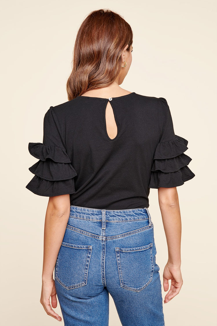 Black Ruffle Sleeve Top