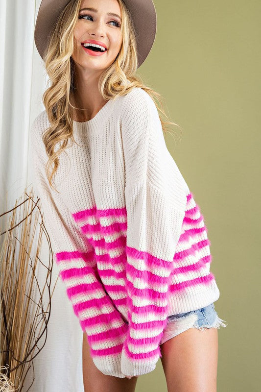 Pink and discount white striped sweatshirt