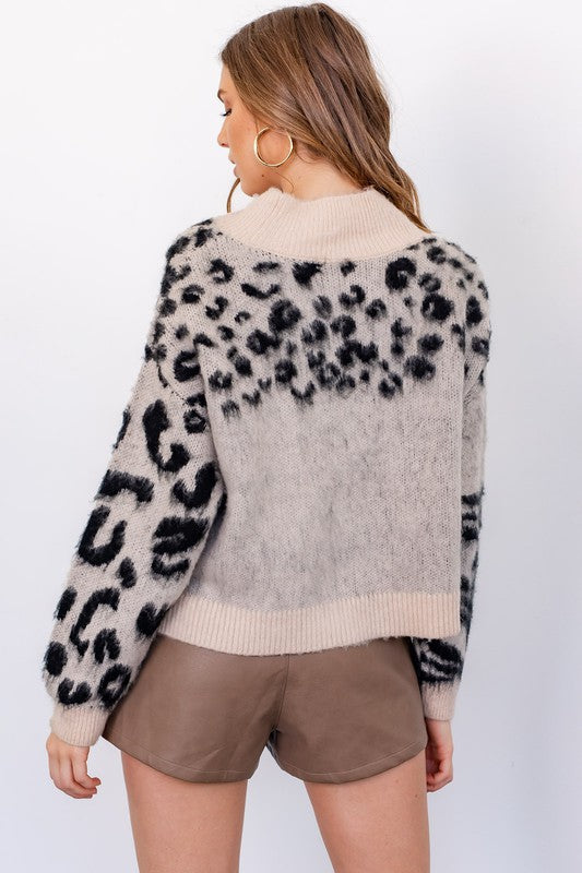 Taupe and Black Animal Print Sweater