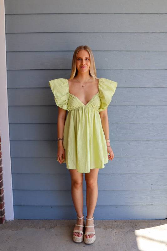 Lime Flutter Sleeve Dress