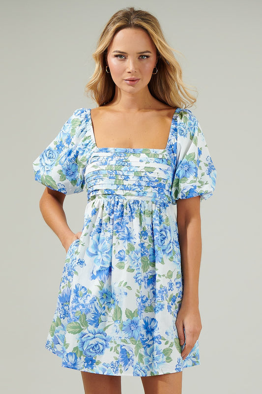 Summer Blues Floral Mini Dress