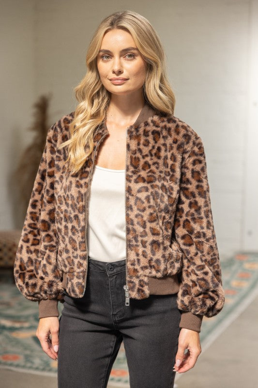 Leopard Faux Fur Bomber Jacket