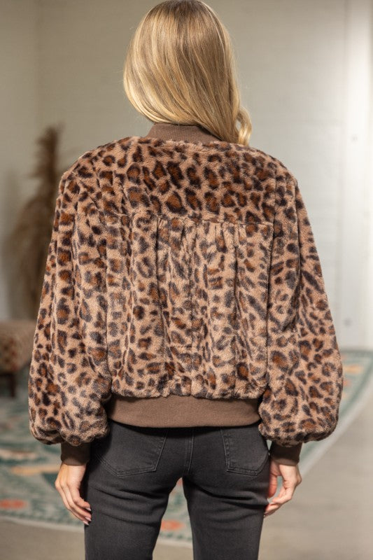 Leopard Faux Fur Bomber Jacket