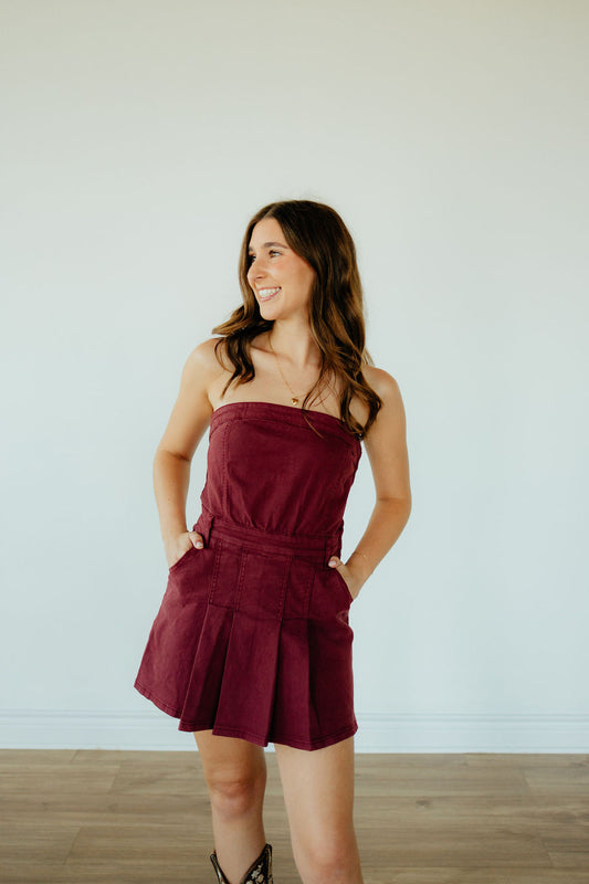 Maggie Maroon Denim Mini Dress