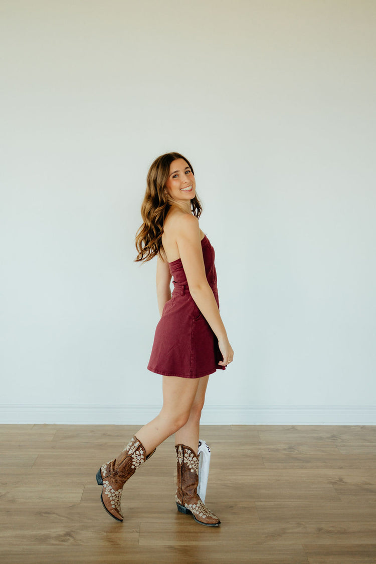 Maggie Maroon Denim Mini Dress