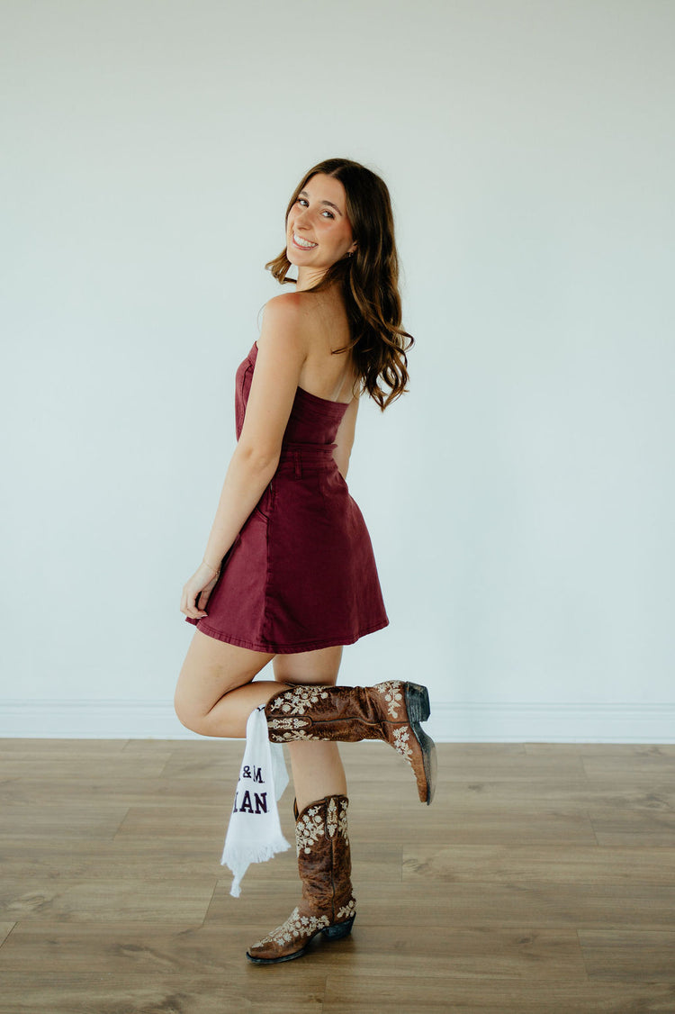 Maggie Maroon Denim Mini Dress