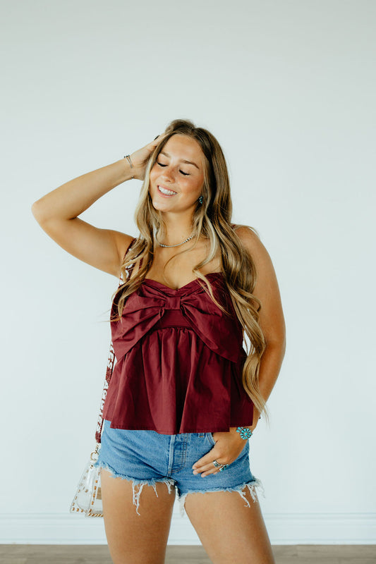 Jalyn Maroon Bow Top