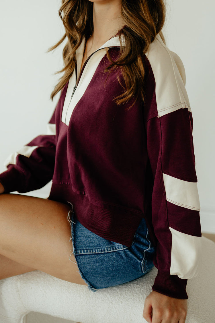 Sporty Maroon Half Zip Sweater