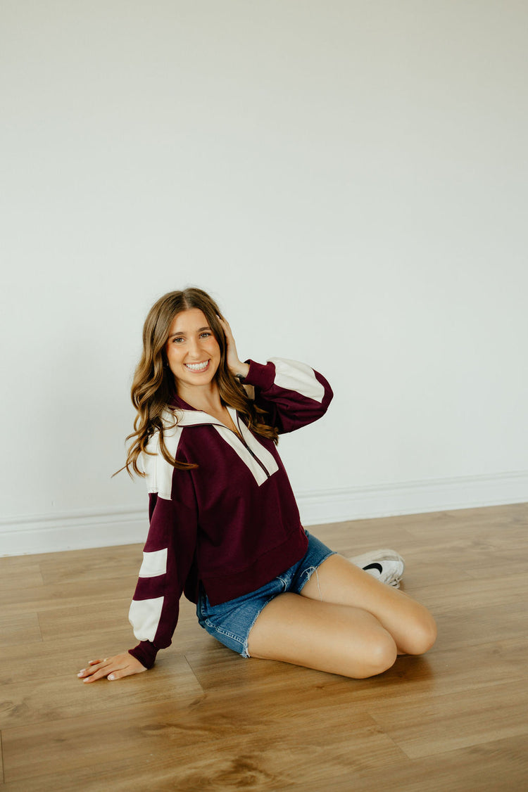 Sporty Maroon Half Zip Sweater