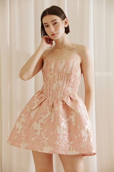 Anneliese Pink and Gold Brocade Dress Rowdy Merch Co. Anneliese Pink and Gold Brocade Dress Rowdy Merch Co.