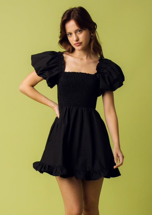 Camille Smocked Puff Sleeve Mini Dress
