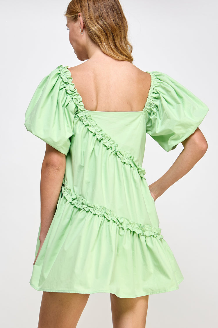 Matcha Asymmetric Ruffle Mini Dress