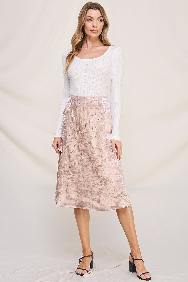 Rose Crinkle Satin Midi Skirt