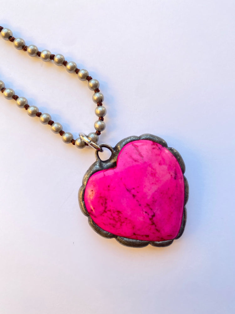 Hot Pink Heart Stone Necklace