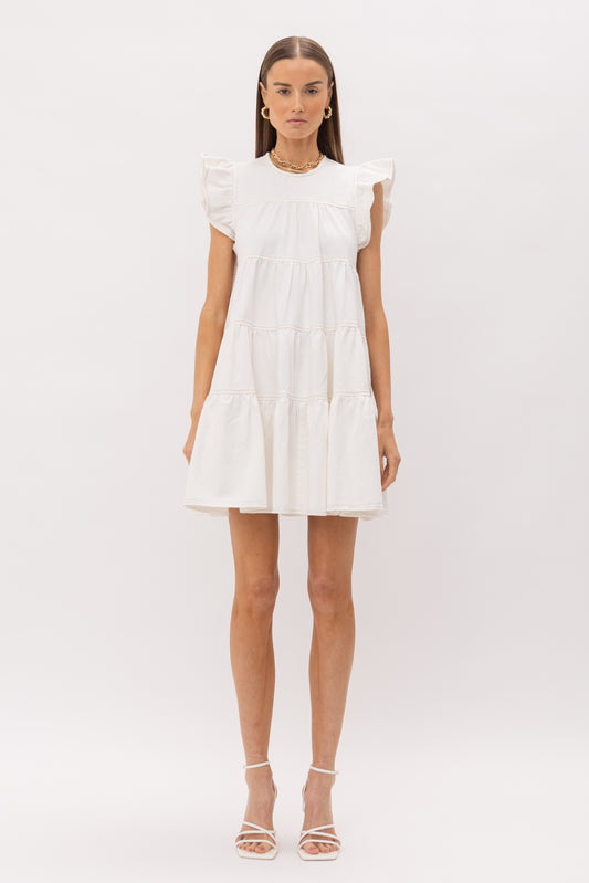 Karis White Tiered Denim Dress