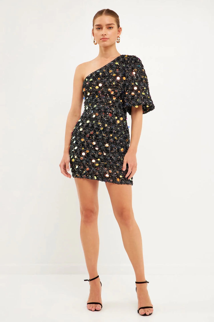 Kallie Sequin One Shoulder Mini Dress