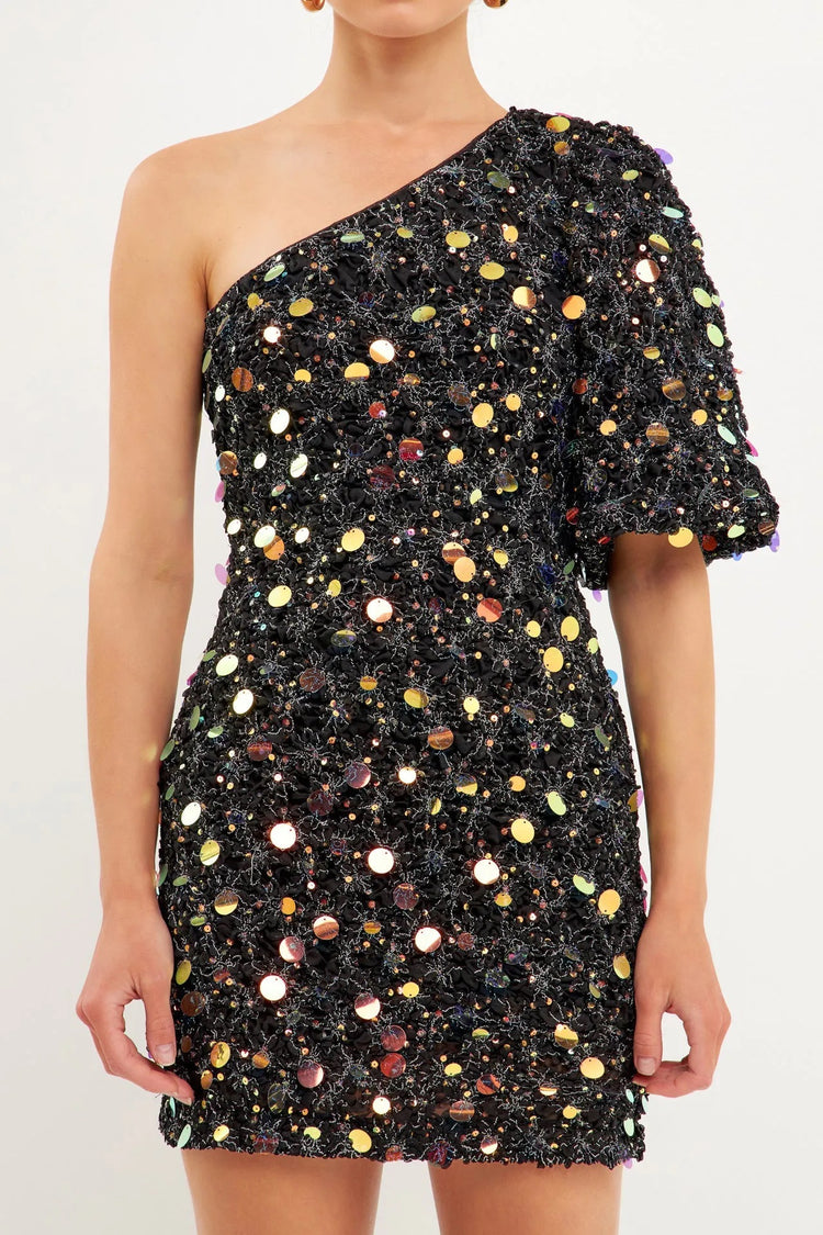 Kallie Sequin One Shoulder Mini Dress