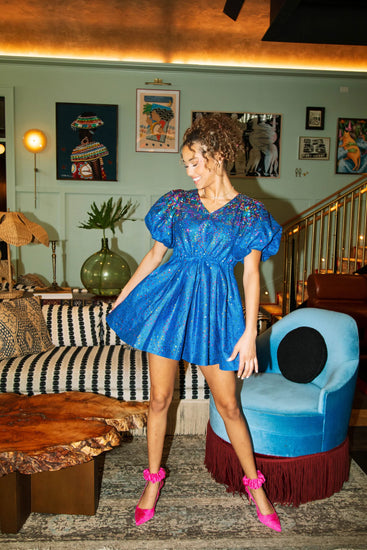 Queen of Sparkles - Royal Blue Scattered Sequin Dress Rowdy Merch Co. Queen of Sparkles - Royal Blue Scattered Sequin Dress Rowdy Merch Co.