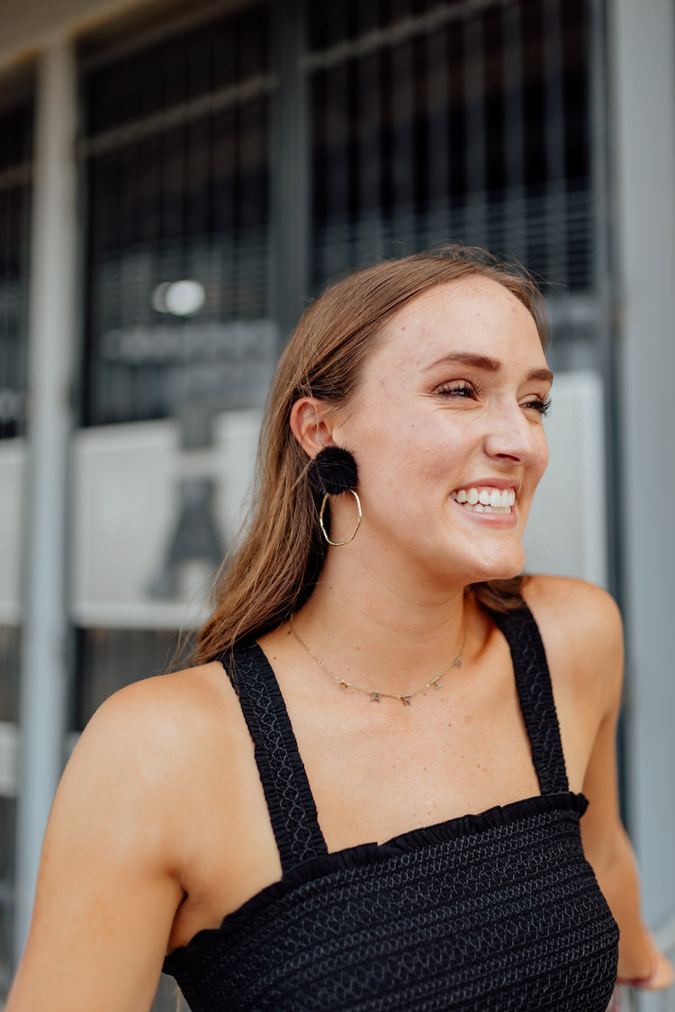 Black Puff Top Hoops