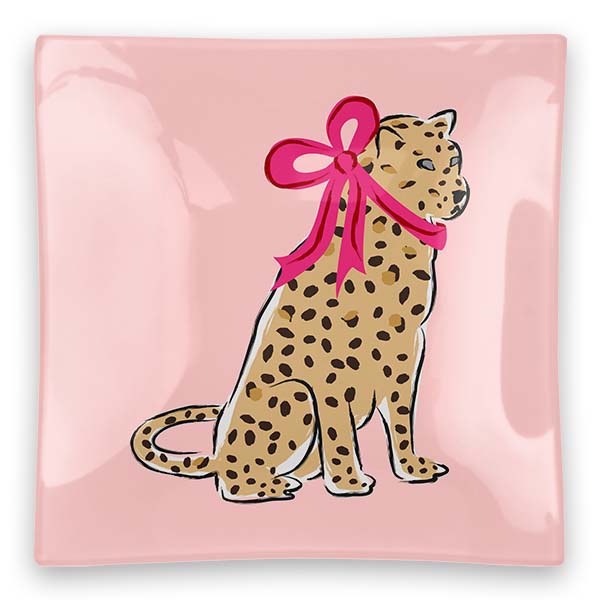 Leopard Bow Square Glass Tray