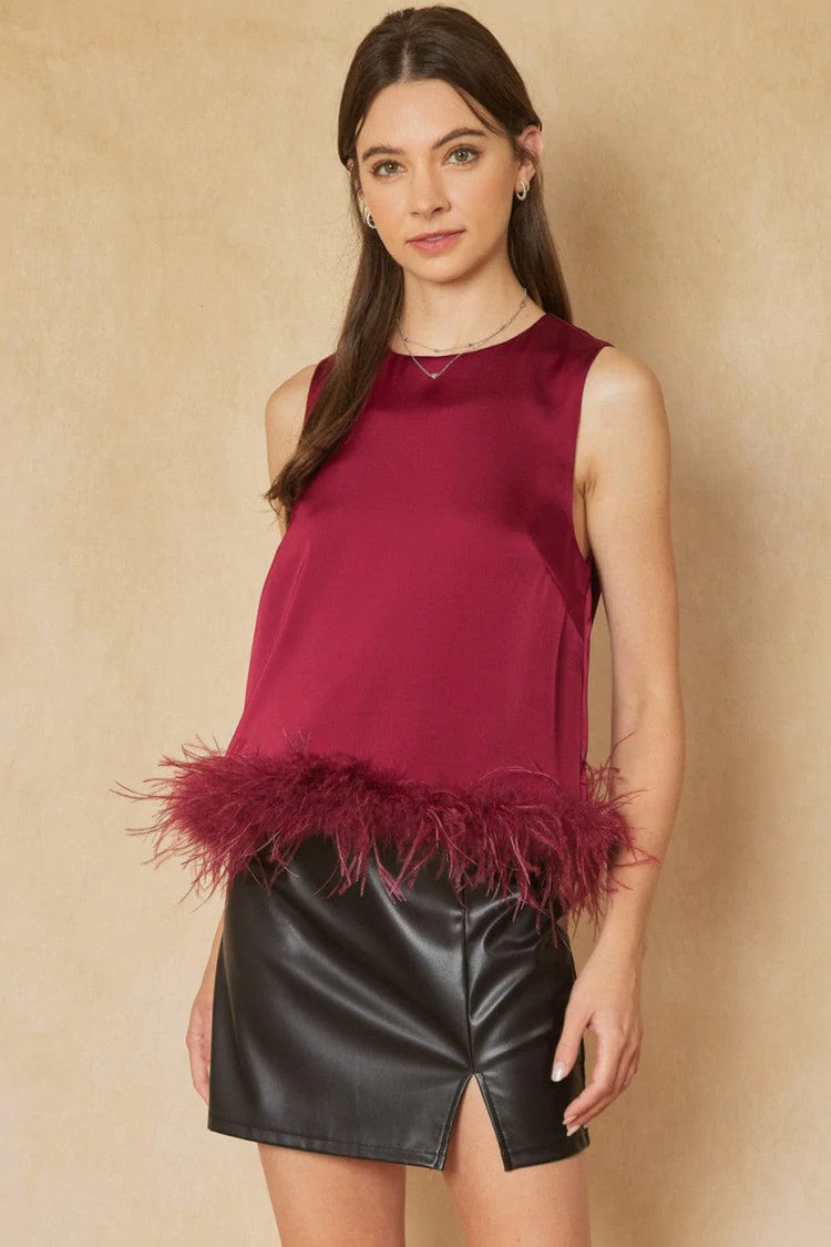 Leslie Maroon Feather Top