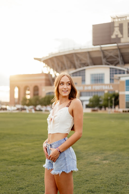 Cream & Leopard Strap Crop Top