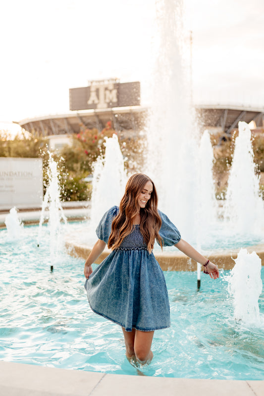 Jordan Smocked Denim Dress