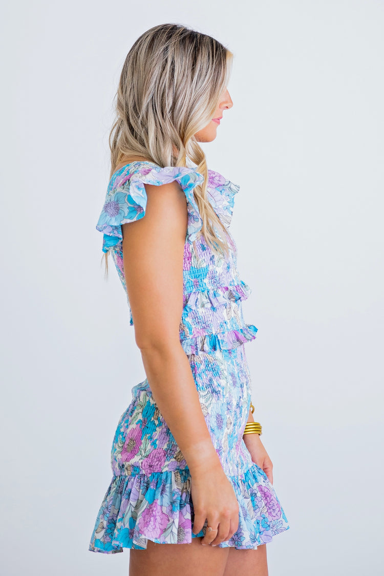 Groovy Ruched Floral Dress