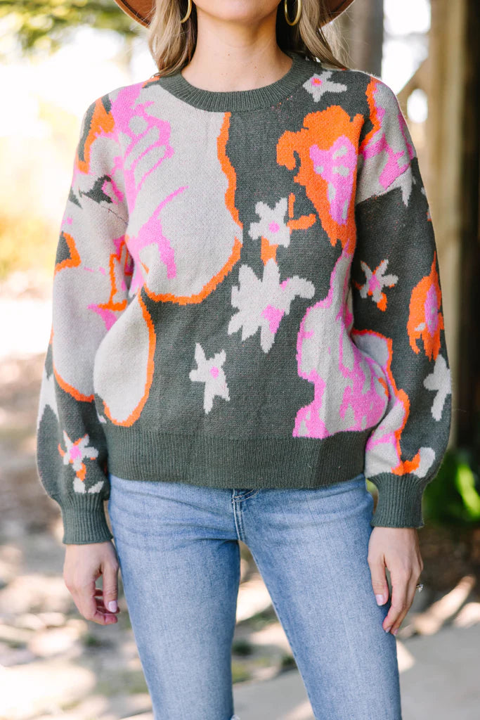 Olive Floral Sweater