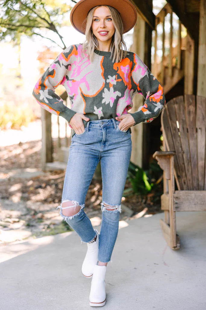 Olive Floral Sweater