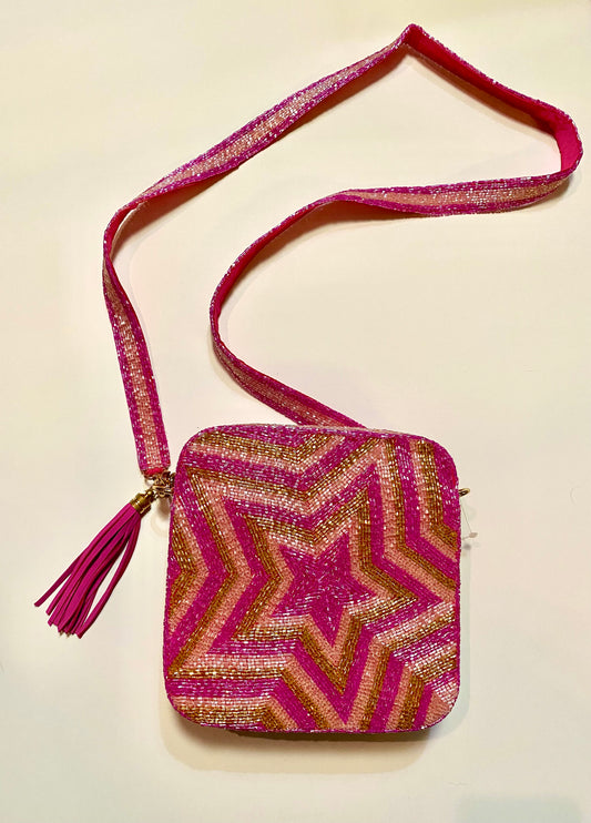 Pink and Gold Starburst Beaded Crossbody Bag