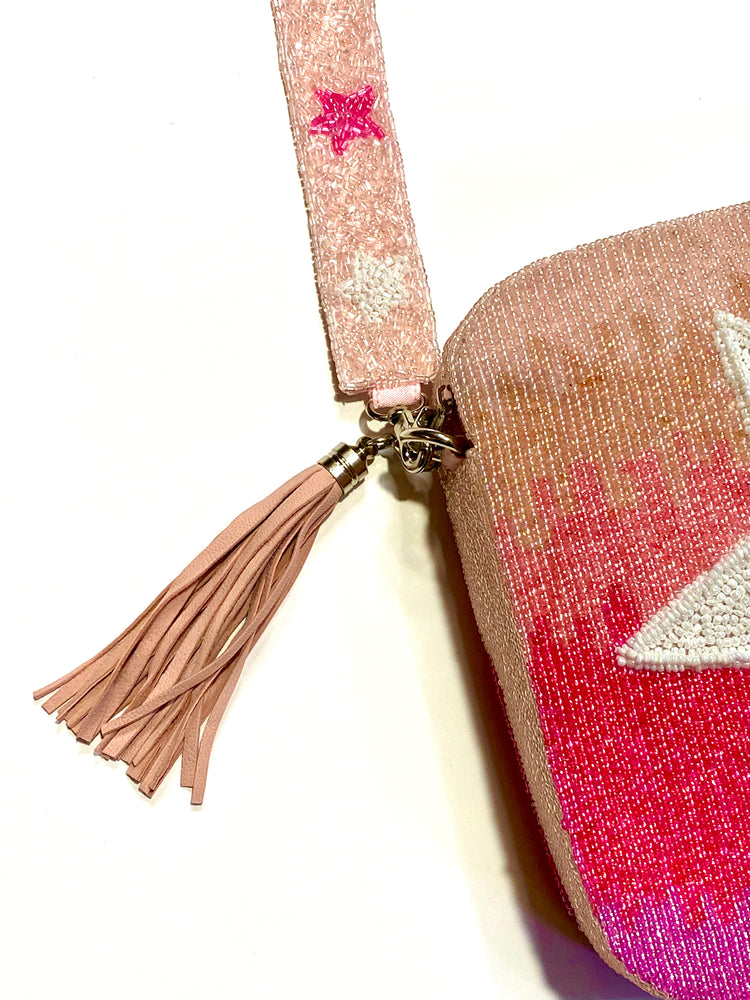 Pink Ombre Star Beaded Crossbody Bag