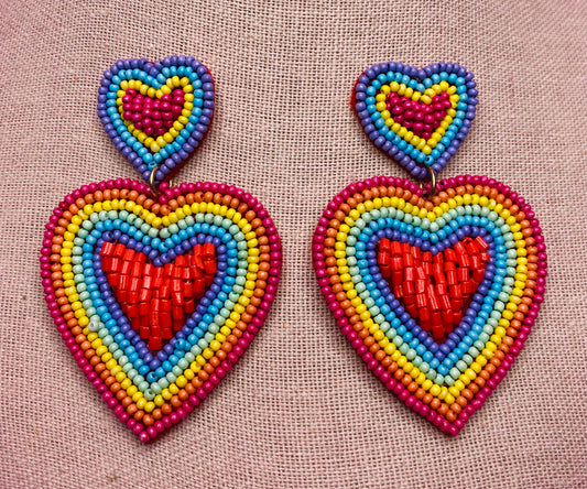 Rainbow Heart Beaded Earrings