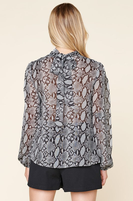 Snake Print Mock Neck Blouse