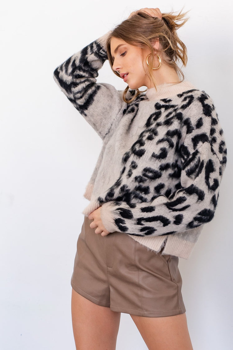 Taupe and Black Animal Print Sweater